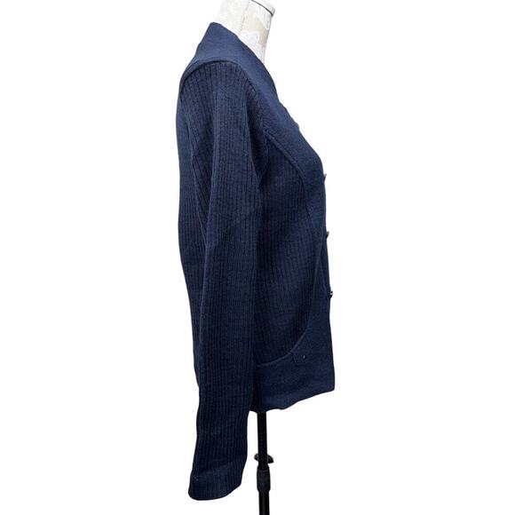 Women's Orvis 100% Wool Knit Full Zip Navy Cardigan Medium Military Industrial - Picture 5 of 7
